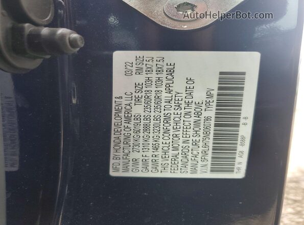 5FNRL6H75NB060786 2022 HONDA ODYSSEY Blue VIN sticker view