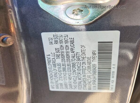 5FNRL6H75NB064269 2022 HONDA ODYSSEY Charcoal 