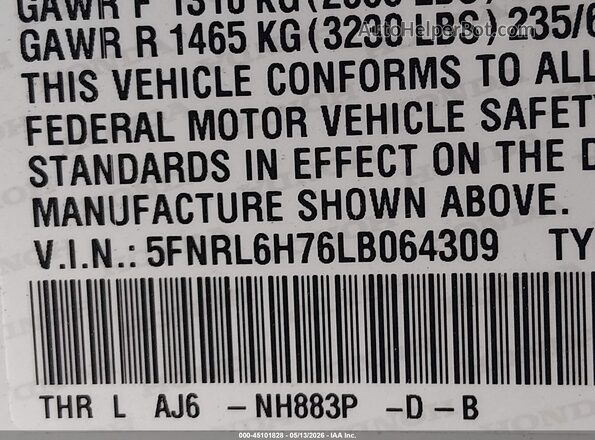 5FNRL6H76LB064309 2020 HONDA ODYSSEY White Вид підкапотного простору