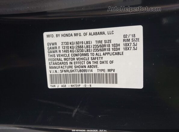 5FNRL6H77JB095114 2018 HONDA ODYSSEY Black 