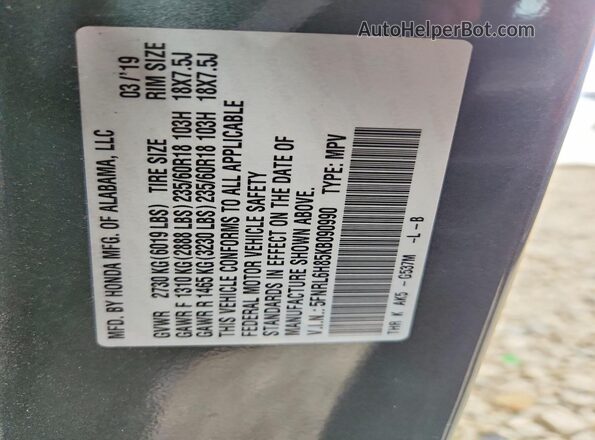 5FNRL6H85KB090990 2019 HONDA ODYSSEY Gray VIN sticker view