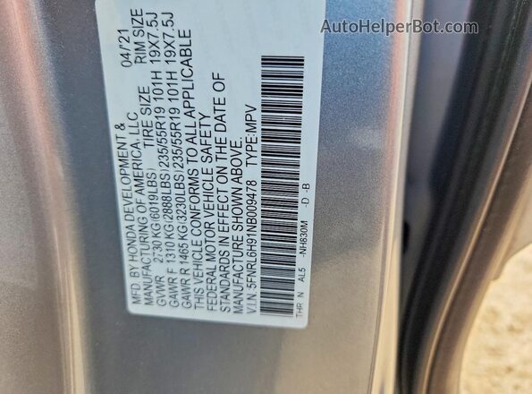 5FNRL6H91NB009478 2022 HONDA ODYSSEY Silver VIN sticker view
