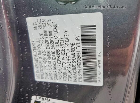 5FNRL6H92PB056764 2023 HONDA ODYSSEY Gray Vista interior de 360 grados