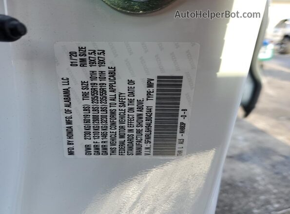 5FNRL6H94LB042441 2020 HONDA ODYSSEY White Widok wnętrza 360 stopni