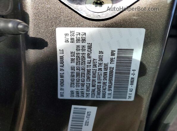 5FNRL6H9XKB098432 2019 HONDA ODYSSEY Gray 