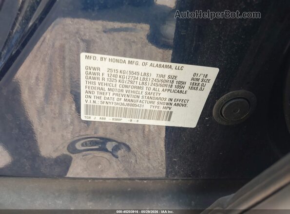 5FNYF5H36JB005431 2018 HONDA PILOT Blue Շարժիչի բաժամունքի տեսք