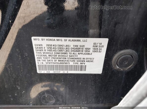 5FNYF6H55JB029873 2018 HONDA PILOT Черный Вид подкапотного пространства