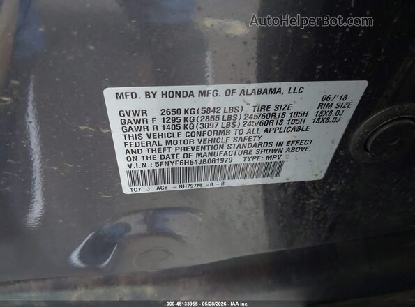 5FNYF6H64JB061979 2018 HONDA PILOT Silver Շարժիչի բաժամունքի տեսք