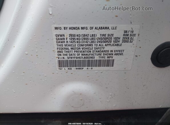 5FNYF6H67LB003903 2020 HONDA PILOT White Vista del compartimento del motor