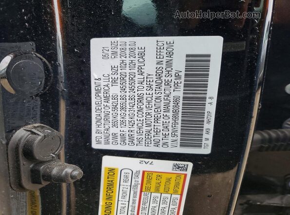 5FNYF6H98MB084860 2021 HONDA PILOT Black 