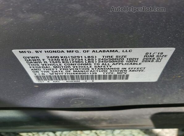 5FNYF7H26KB001139 2019 HONDA PASSPORT Silver Vista interior de 360 grados