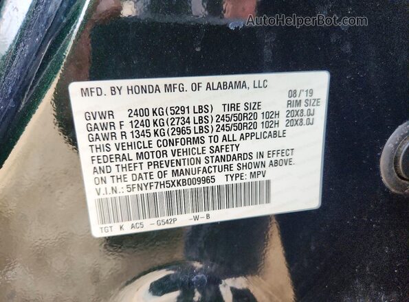 5FNYF7H5XKB009965 2019 HONDA PASSPORT Green 