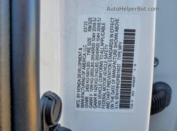 5FNYF8H02PB016037 2023 HONDA PASSPORT White Вид підкапотного простору