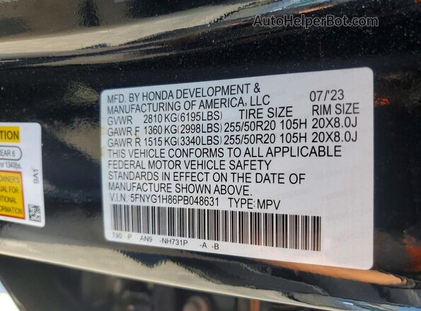5FNYG1H86PB048631 2023 HONDA PILOT Black VIN sticker view