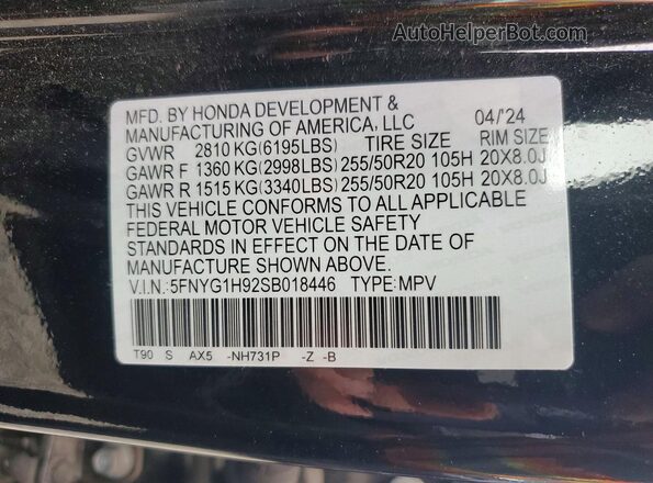 5FNYG1H92SB018446 2025 HONDA PILOT Black 