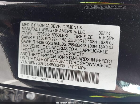 5FNYG2H54RB003430 2024 HONDA PILOT Black Engine compartment view