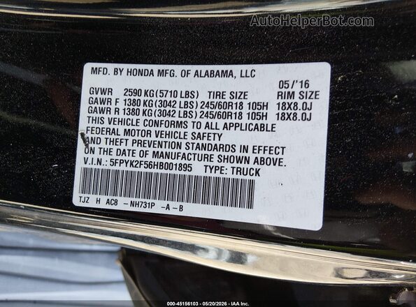 5FPYK2F56HB001895 2017 HONDA RIDGELINE Black 