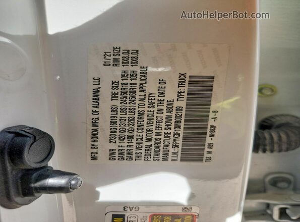 5FPYK3F13MB002189 2021 HONDA RIDGELINE White Widok komory silnika