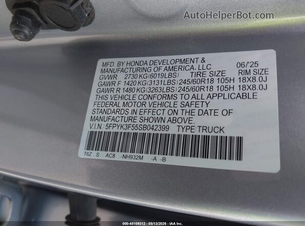 5FPYK3F55SB042399 2025 HONDA RIDGELINE Серебряный Вид подкапотного пространства