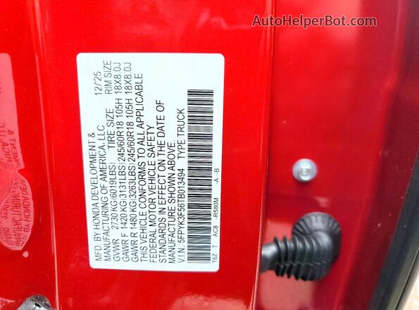 5FPYK3F56TB013494 2026 HONDA RIDGELINE Red 