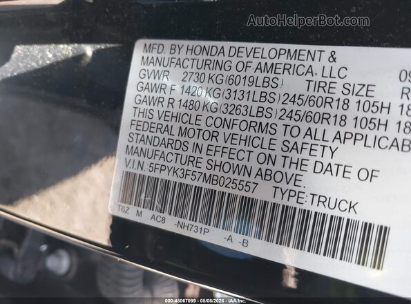5FPYK3F57MB025557 2021 HONDA RIDGELINE Black 