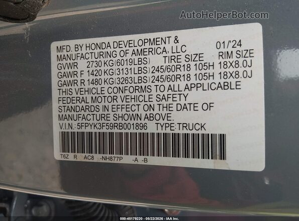 5FPYK3F59RB001896 2024 HONDA RIDGELINE Light Blue Вид підкапотного простору