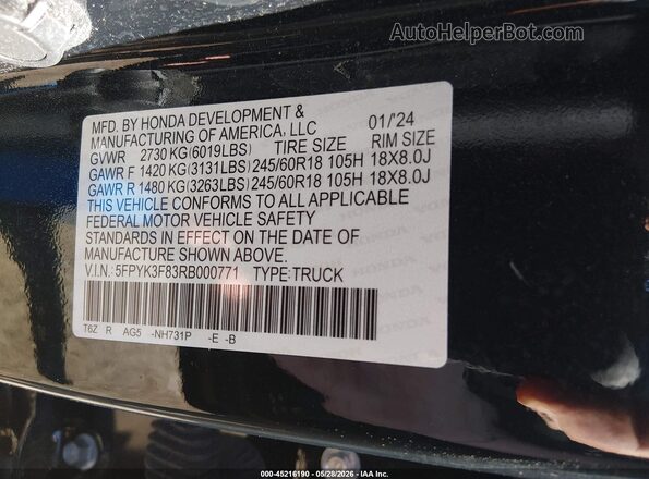 5FPYK3F83RB000771 2024 HONDA RIDGELINE Black Շարժիչի բաժամունքի տեսք