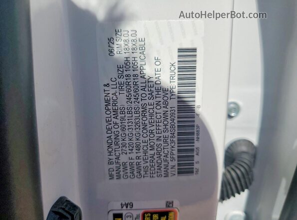 5FPYK3F84SB040931 2025 HONDA RIDGELINE Белый 