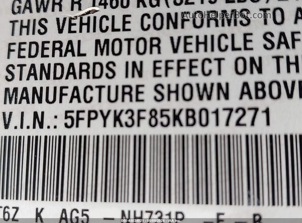 5FPYK3F85KB017271 2019 HONDA RIDGELINE Black Engine compartment view