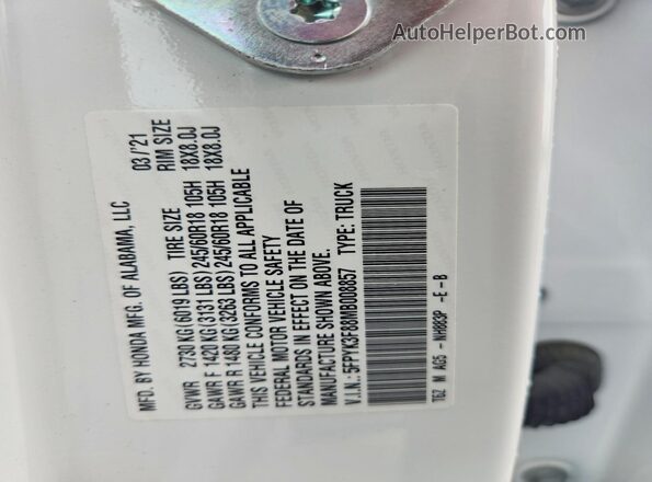 5FPYK3F88MB008857 2021 HONDA RIDGELINE Белый Вид подкапотного пространства