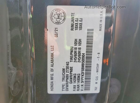 5FPYK3F88MB500904 2021 HONDA RIDGELINE Black Widok komory silnika