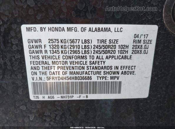 5FRYD4H54HB036686 2017 ACURA MDX Black 