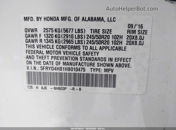 5FRYD4H81HB010475 2017 ACURA MDX White Widok komory silnika