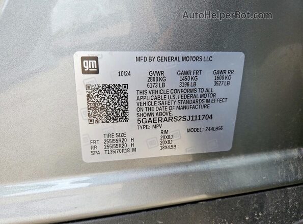 5GAERARS2SJ111704 2025 BUICK ENCLAVE Серебряный 