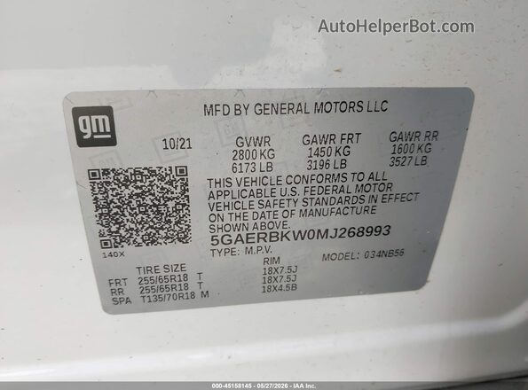 5GAERBKW0MJ268993 2021 BUICK ENCLAVE White Շարժիչի բաժամունքի տեսք