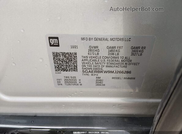 5GAERBKW9MJ266286 2021 BUICK ENCLAVE Silver 