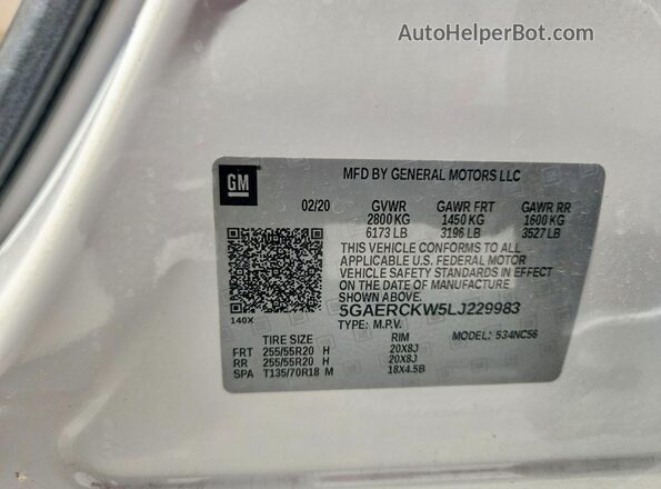 5GAERCKW5LJ229983 2020 BUICK ENCLAVE White VIN sticker view