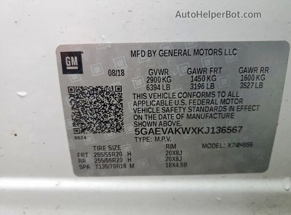 5GAEVAKWXKJ136567 2019 BUICK ENCLAVE White 