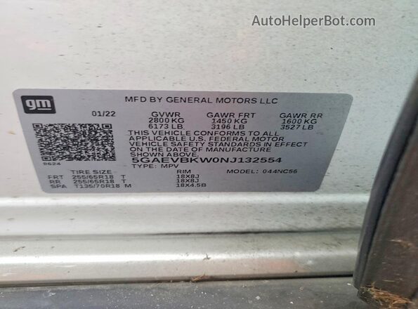 5GAEVBKW0NJ132554 2022 BUICK ENCLAVE White 