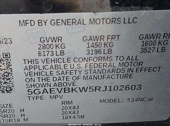 5GAEVBKW5RJ102603 2024 BUICK ENCLAVE Black Widok komory silnika