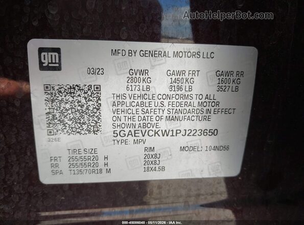 5GAEVCKW1PJ223650 2023 BUICK ENCLAVE Red Вид підкапотного простору