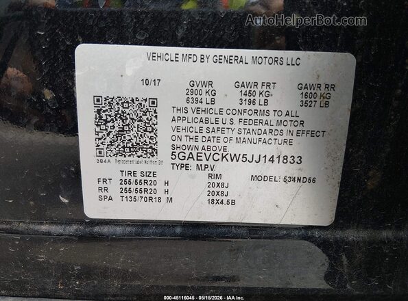 5GAEVCKW5JJ141833 2018 BUICK ENCLAVE Black ძრავის განყოფილების ხედი