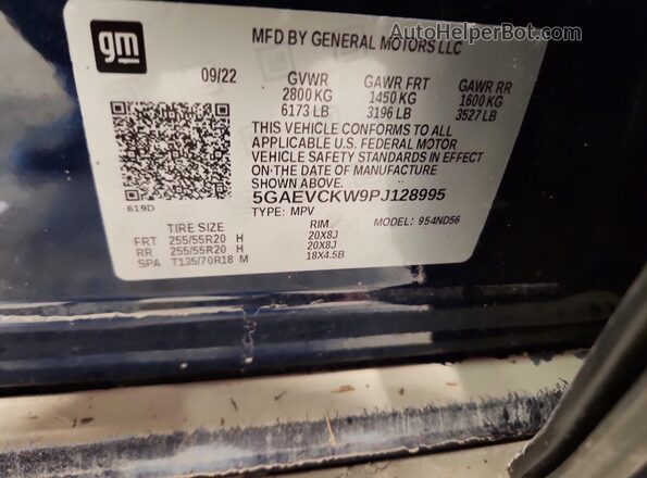 5GAEVCKW9PJ128995 2023 BUICK ENCLAVE Blue VIN կոդի պիտակի տեսք