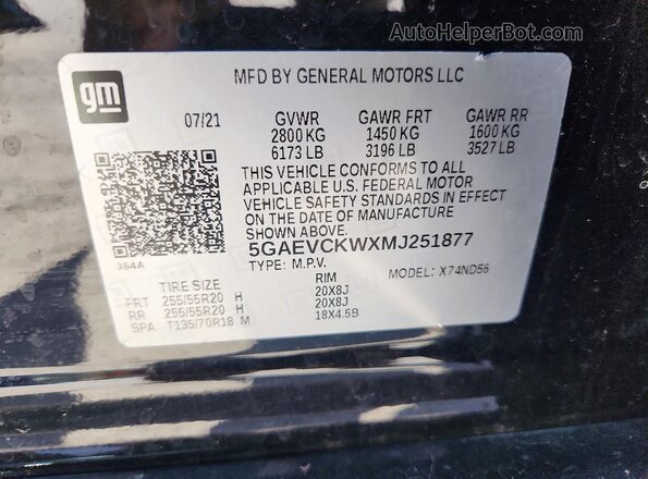 5GAEVCKWXMJ251877 2021 BUICK ENCLAVE Black 