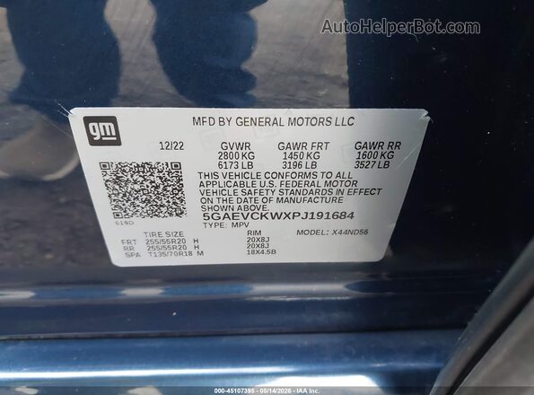 5GAEVCKWXPJ191684 2023 BUICK ENCLAVE Blue ძრავის განყოფილების ხედი