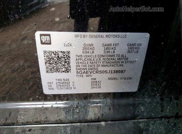 5GAEVCRS0SJ138987 2025 BUICK ENCLAVE Black Vista de la etiqueta del VIN