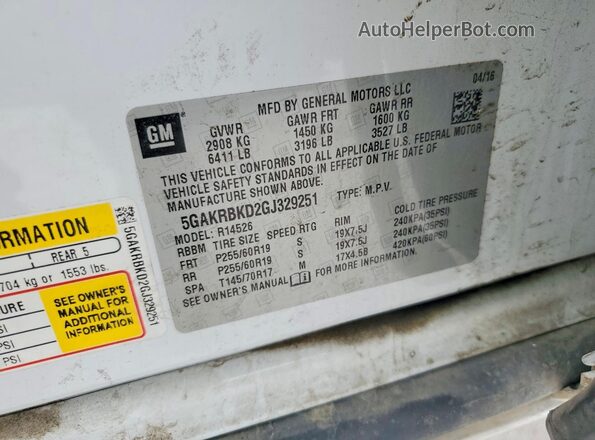 5GAKRBKD2GJ329251 2016 BUICK ENCLAVE White Սալոնի 360 աստիճան տեսք