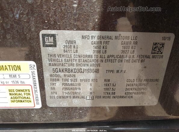 5GAKRBKD3GJ193048 2016 BUICK ENCLAVE Brown Engine compartment view