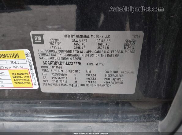 5GAKRBKD3HJ237776 2017 BUICK ENCLAVE Black 