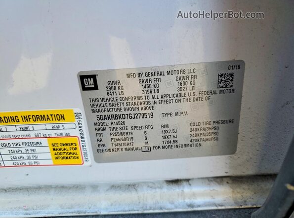 5GAKRBKD7GJ270519 2016 BUICK ENCLAVE White 